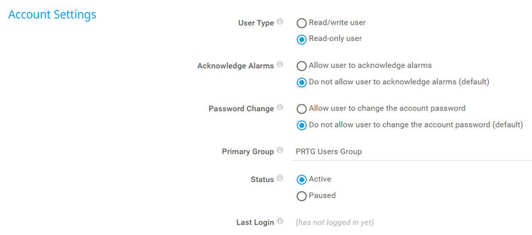 User Access Rights in User Accounts Settings